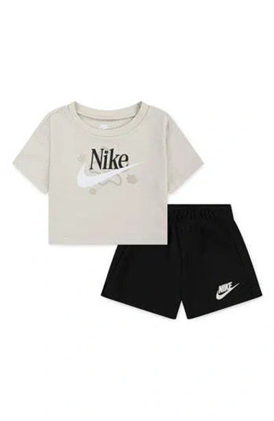 Nike Babies'  Kids' Wild Flower T-shirt & Bike Shorts Set In Black