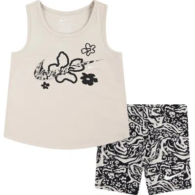 Nike Kids' Wild Flower Tank & Bike Shorts Set In Black