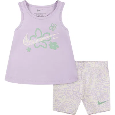 Nike Kids' Wild Flower Tank & Bike Shorts Set In Purple