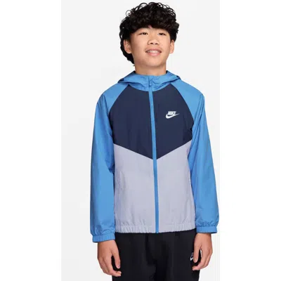 Nike Kids' Windrunner Water Repellent Hooded Zip-up Jacket In Blue