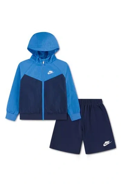 Nike Kids' Windrunner Zip Hoodie & Shorts Set In Blue