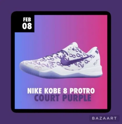 Pre-owned Nike Kobe 8 Protro Court Purple White (fq3549-100) - Size 5.5 Men's ✅✅✅