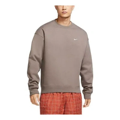 Nike Lab Fleece Crew Solid Color Stay Warm Sports Round Neck Pullover Brown In Gray