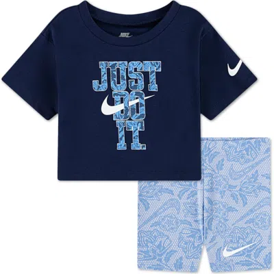 Nike Babies'  Lace It Up T-shirt & Bike Shorts Set In Blue