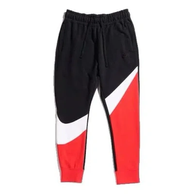 Nike Large Logo Printing Drawstring Sports Long Pants Black Red Blackred