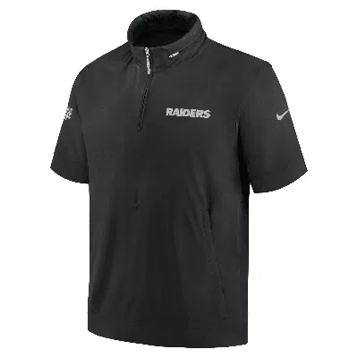 Nike Las Vegas Raiders Sideline Coach  Men's Nfl 1/2-zip Short-sleeve Hooded Jacket In Black