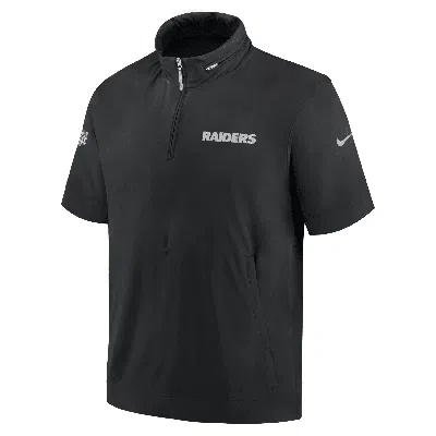 Nike Men's Black Las Vegas Raiders 2024 Sideline Coach Short Sleeve Half-zip Hoodie Jacket In Black,silver