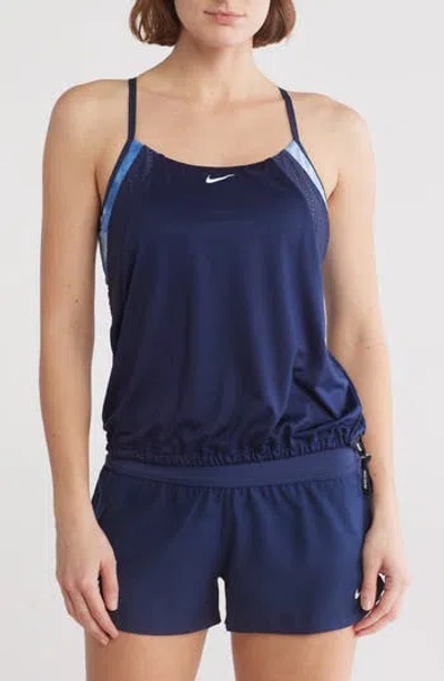 Nike Layered Drawcord Tankini In Pacific Blue