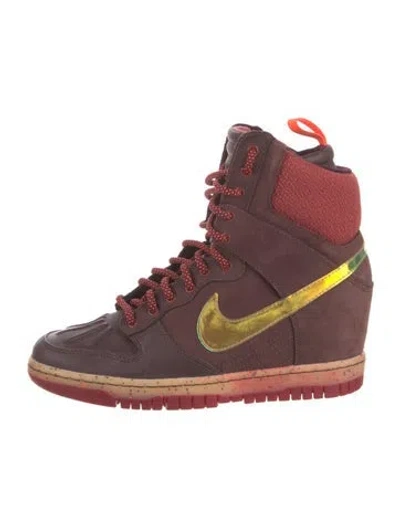 Pre-owned Nike Leather Graphic Print Lace-up Boots In Burgundy