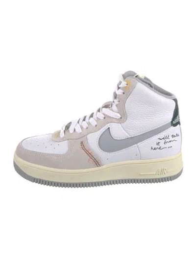 Pre-owned Nike Leather Graphic Print Wedge Sneakers In White