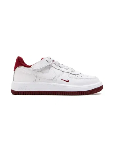 Nike Kids' Leather-textured Crimson-trimmed Sneakers In White
