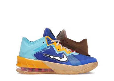Pre-owned Nike Lebron 18 Low Wile E. Vs Roadrunner Space Jam Sneakers In Racer Blue/baltic Blue/university Gold