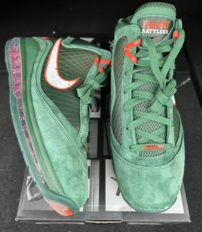 Pre-owned Nike Lebron 7 Vii Florida A&m Famu 8-14 Gorge Green White Team Orange Dx8554-300