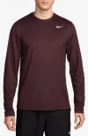 Nike Men's Dri-fit Legend Long-sleeve Fitness Top In Burgundy Crush/white