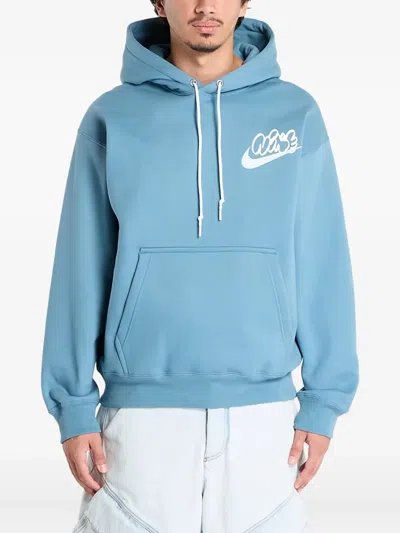 Nike Lettering-print Hoodie In Blue