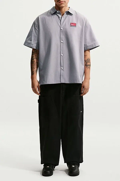Nike Life Button-down Short Sleeve Shirt Top In Grey, Men's At Urban Outfitters In Gray