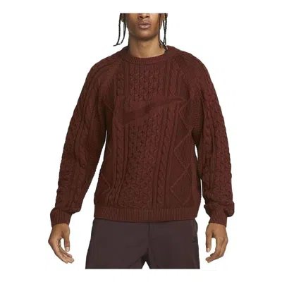 Nike Life Cable Knit Sweater 'burgundy' In Brown