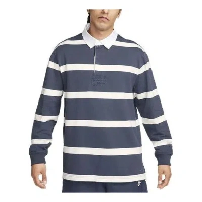 Nike Life Striped Heavyweight Rugby Shirt 'thunder Blue'