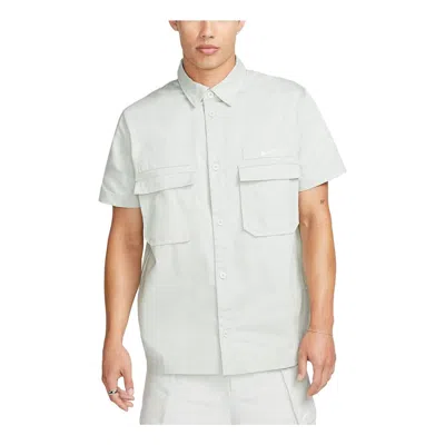 Nike Life Woven Military Short-sleeve Button-down Shirt 'light Silver' In White