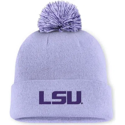 Nike Light Purple Lsu Tigers Primetime Peak Campus Cuffed Knit Hat With Pom