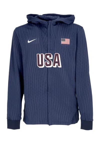 Nike Lightweight Sweatshirt With Zip Hood For Men Dri-fit Adv Basketball Game Jacket Team Usa Obsidian/ob In Obsidian/obsidian/white