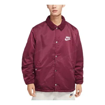 Nike Lined Winterized Coach Jacket 'maroon' In Red