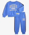 Nike Little And Toddler Boys 2-piece Sportswear P.e. French Terry Crewneck Top And Pant Set In Blue