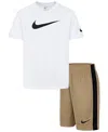 Nike Little Boys 2-piece Swoosh T-shirt And Shorts Set In Parachute Beige