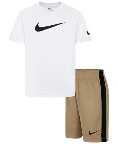 Nike Kids' Little Boys 2-piece Swoosh T-shirt And Shorts Set In Parachute Beige