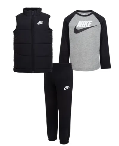 Nike Kids' Little Boys 3-piece Solid Vest, Long Sleeve Tee And Pants Set In Black