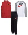 Nike Little Boys 3-piece Solid Vest, Long Sleeve Tee And Pants Set In Dark Grey Heather,black