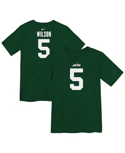 Nike Kids' Little Boys And Girls Garrett Wilson Green New York Jets Player Name Number T-shirt