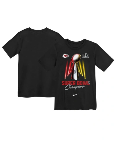 Nike Kids' Big Boys  Black Kansas City Chiefs Super Bowl Lviii Champions Lombardi Trophy T-shirt