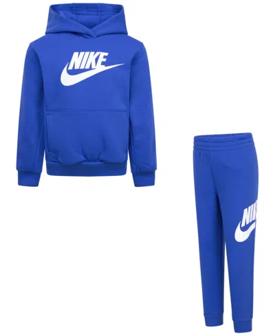 Nike Kids' Little Boys Club Fleece 2-pc. Logo Hoodie & Sweatpants Set In Blue