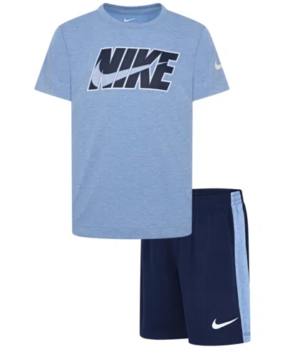 Nike Kids' Little Boys Dri-fit Dropset T-shirt & Shorts Set In Midnight Navy