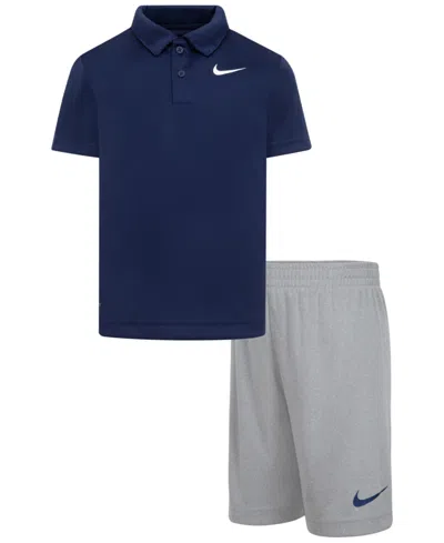 Nike Kids' Little Boys Dri-fit Polo T-shirt And Shorts, 2-piece Set In Dark Gray Heather