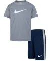 Nike Little Boys Dri-fit Swoosh T-shirt & Shorts, 2 Piece Set In Midnight Navy