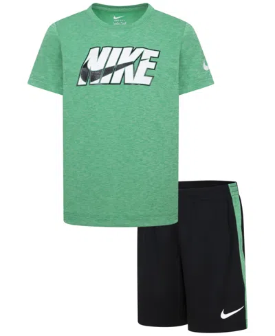 Nike Kids' Little Boys Dri-fit Dropset T-shirt & Shorts Set In Green