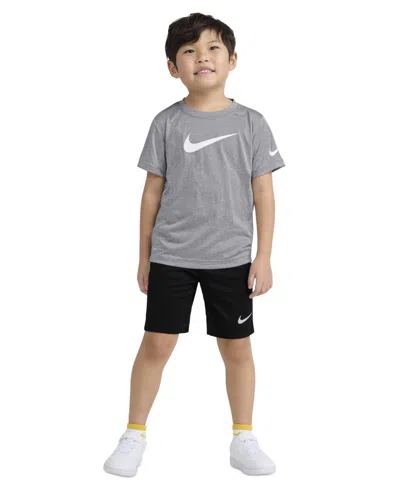 Nike Kids' Little Boys Dri-fit Swoosh T-shirt & Shorts, 2 Piece Set In Gray