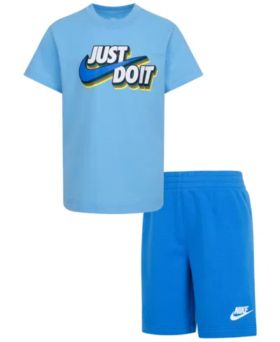 Nike Kids' Little Boys Fleece Short Set In Light Photo Blue