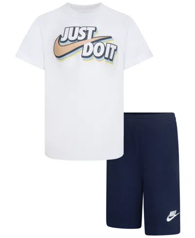 Nike Kids' Little Boys Fleece Short Set In Midnight Navy