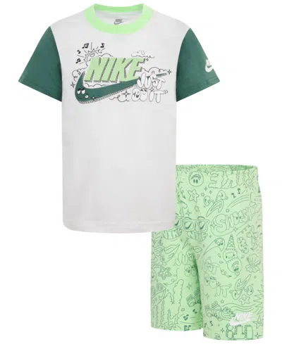 Nike Kids' Little Boys Futura Logo Graphic T-shirt & French Terry Shorts, 2 Piece Set In Eevapor G