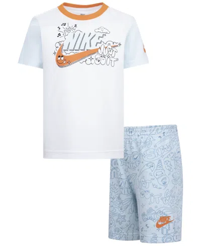 Nike Kids' Little Boys Futura Logo Graphic T-shirt & French Terry Shorts, 2 Piece Set In Gglacier