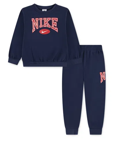 Nike Kids' Little Boys Gameday Essentials 2-piece Crewneck Sweatshirt And Pants Set In Blue