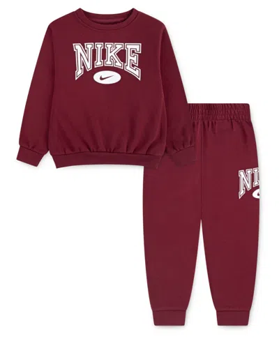 Nike Kids' Little Boys Gameday Essentials 2-piece Crewneck Sweatshirt And Pants Set In Burgundy