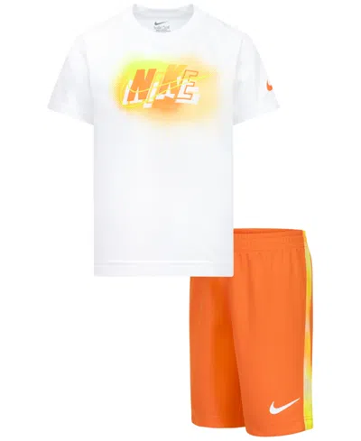 Nike Kids' Little Boys Hazy Rays Graphic T-shirt & Mesh Shorts, 2 Piece Set In Nysafety