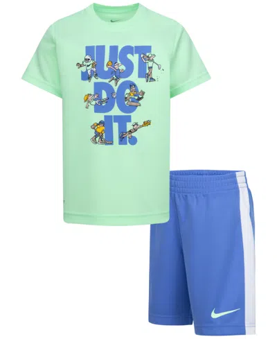 Nike Kids' Little Boys Just Do It Graphic Dri-fit T-shirt & Tricot Shorts, 2 Piece Set In Bgz Po