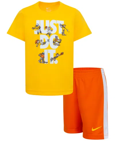 Nike Kids' Little Boys Just Do It Graphic Dri-fit T-shirt & Tricot Shorts, 2 Piece Set In Nysafety