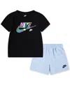 Nike Little Boys Logo Crewneck T-shirt & Shorts Set In Psychic Blue