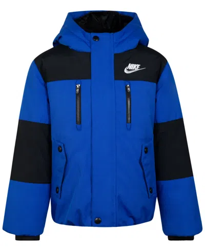 Nike Kids' Little Boys Outdoor Woven Hooded Colorblocked Jacket In Blue